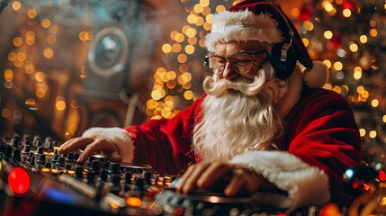 dj Santa Claus on Christmas or New Year party, festive time