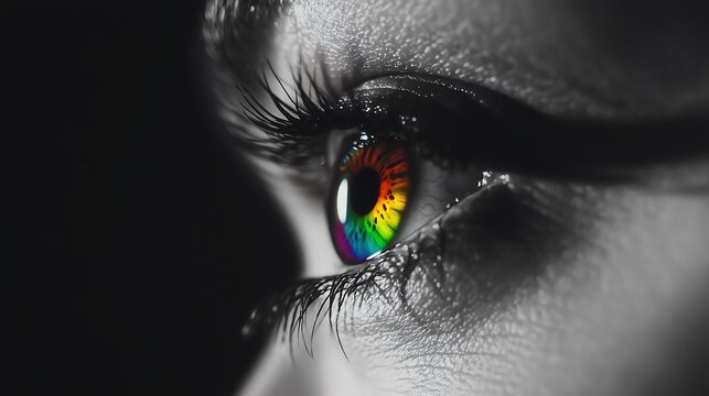 Contemporary Rainbow Eye Art with Dramatic Shadow and Light Composition.Generative AI
ドラマチックな陰影構成を持つ現代的な虹色の目のアート