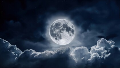 Full Moon Shining on Cloudy Night Sky Halloween and Mystic Vibes