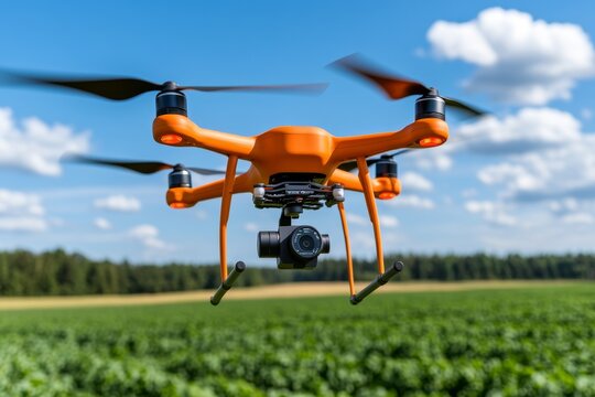 Wind turbines in a large industrial field, with technicians using drones to inspect the blades and monitor efficiency