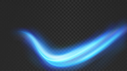 Bright blue halo soft speed transparent swoosh futuristic neon lines. Abstract dynamic rapid bandwidth transparent stream over black background. Vector illustration