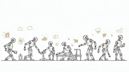 Fototapeta premium Robots in Action: Illustrating AI Evolution Against Minimal Background