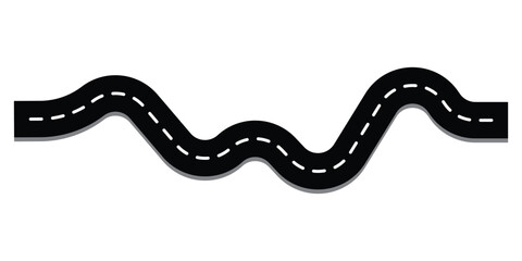 Winding road. Horizontal asphalt road vector. Journey traffic curved highway.  Highway isolated on white background 
