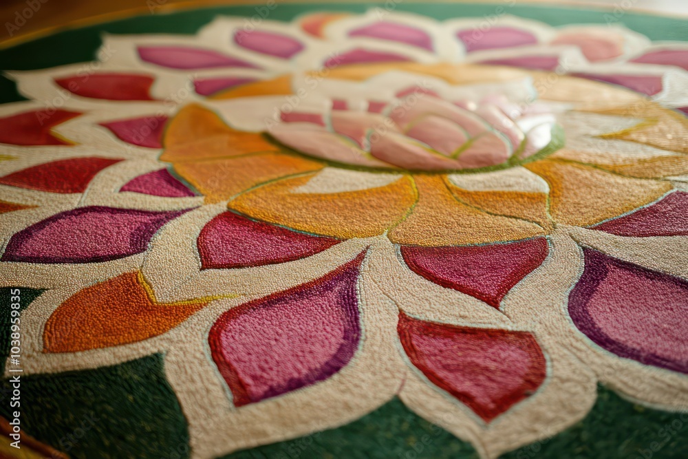 Wall mural A traditional rangoli design with lotus motifs. 