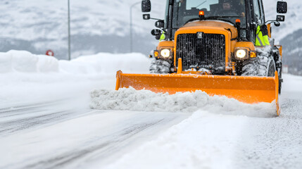 Snow Plow Clearing a Mountain Road After Heavy Snow: Ensuring Safe Travel in Winter Conditions