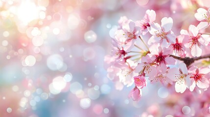   A clear depiction of a pink flower on a tree with gentle light emanating from its core