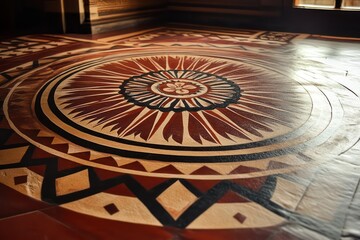 Obraz premium A traditional rangoli with intricate geometric patterns.