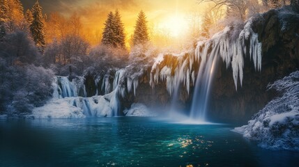 Frozen Waterfall in a Winter Wonderland