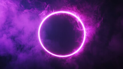 Obraz premium Glowing purple neon circle. Dark background