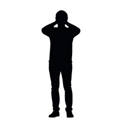 Obraz premium A silhouette of a person standing with their hands covering their face