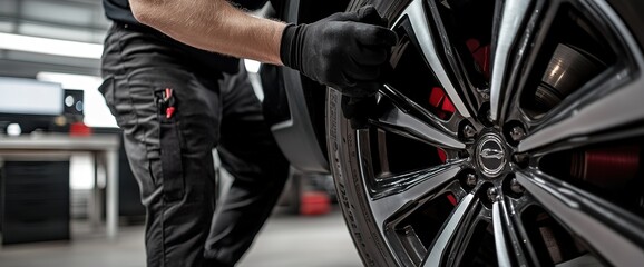 A professional mechanic inspects and changes tires