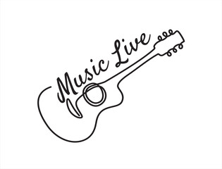 One line acoustic guitar illustration Music live. Music band instrument line art. steel guitar logo icons vector design.