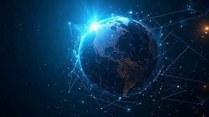 A Digital Representation of the Earth with Interconnected Lines and Glowing Nodes