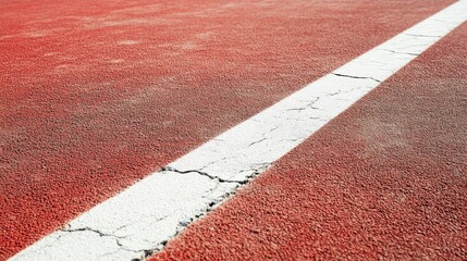A tennis court's baseline with a focus on the painted line and surface cracks, outdoor setting with light shadows, Textured style