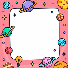 Colorful planets surrounding a blank space