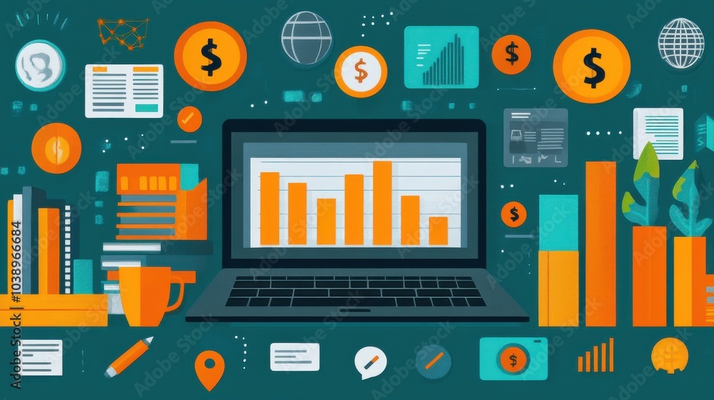 Aufkleber digital business analytics dashboard with charts and icons