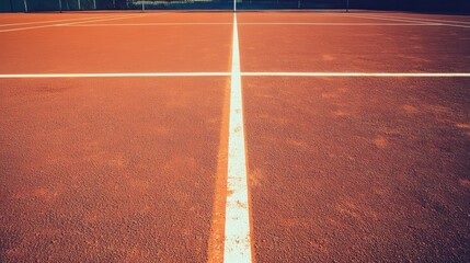 A tennis court's baseline with the court surface and line details, outdoor setting with midday sun, Textured style