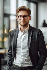 Fototapeta premium Confident businessman with glasses standing in office