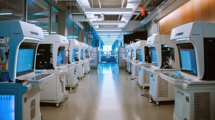futuristic diagnostic laboratory with advanced robotics and automation technology in a medical facility