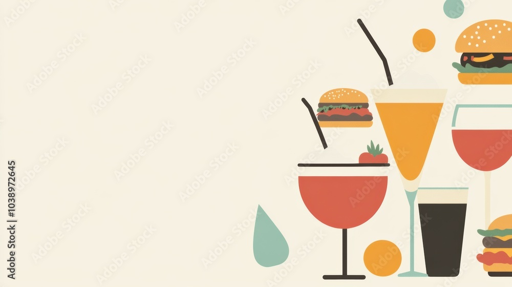 Aufkleber a vibrant assortment of drinks and burgers arranged on a minimalist background ideal for summer gath