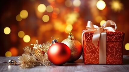 New Year background and studio with all toys, gifts and Christmas tree, candles, no people, space for text.