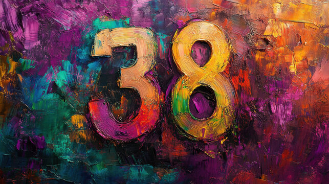 Bold Number 38 on Vibrant Colorful Background