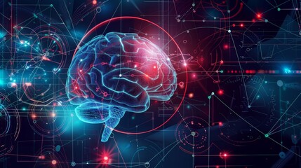 Obraz premium Futuristic digital background showcasing neural networks, ai motifs, and data transmission elements