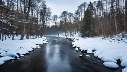Obraz premium river in the forest in winter