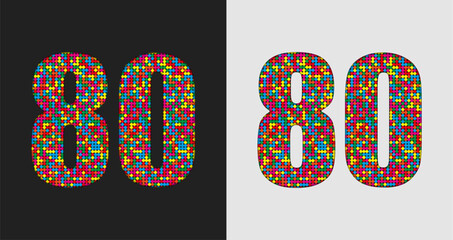 Bubble number - 80. Glitter figure of colored dots