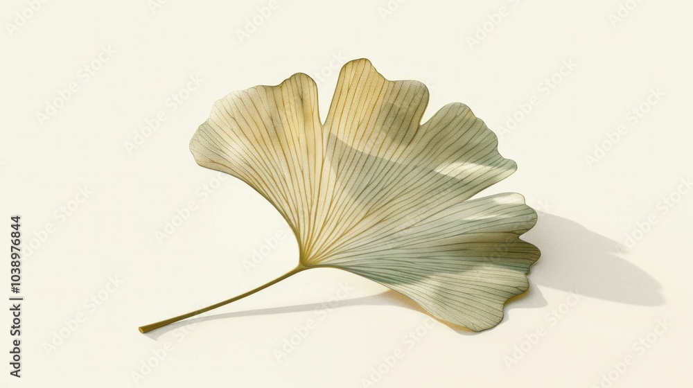 Poster ginkgo leaf isolated on a soft background, showcasing its unique fan shape and delicate veining, add