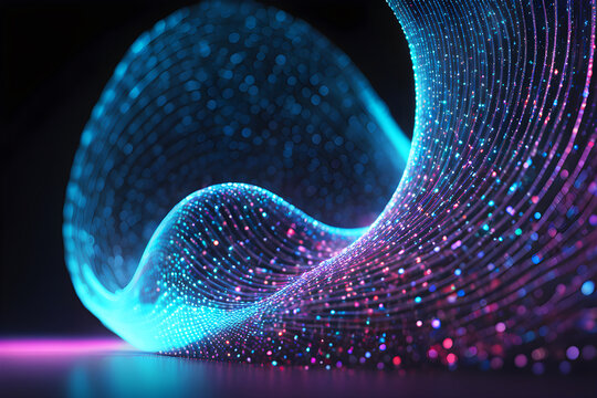 Abstract data futuristic wave neon particles patterns background, Generated By Ai