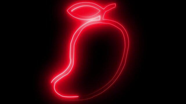 red glowing neon mango icon animation.