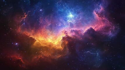 Fototapeta premium Colorful cosmic cloud formation illuminated by distant starlight in the night sky