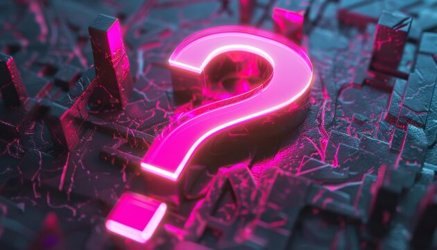 Neon Lit Question Mark on Dark Circuit Background