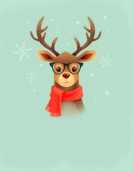 Fototapeta premium Whimsical Christmas Card for children with Cute Reindeer and copy space