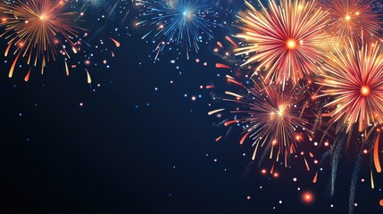 Naklejka premium Vibrant Fireworks Display on a Dark Starry Night Sky