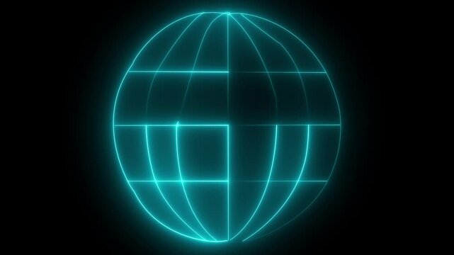 glowing Neon globe icon glowing animation black background. and Animated neon globe symbol video.