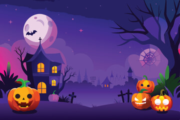 Halloween Night Spooky House JackOLantern Scene