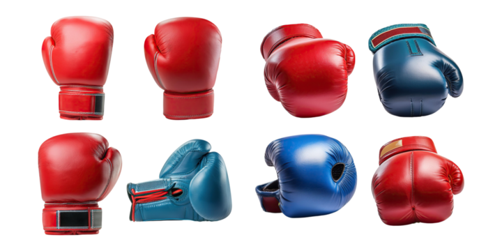 Colorful Boxing Gloves Collection for Training or Sports, PNG collection, set bundle, isolate on transparent or white background