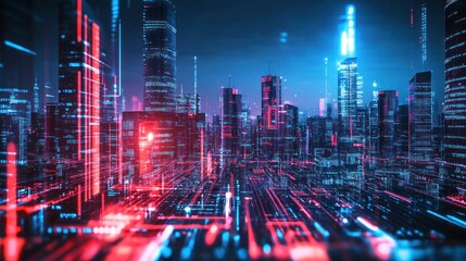 Fototapeta premium Cyberpunk Cityscape - Futuristic Urban Landscape with Neon Lights