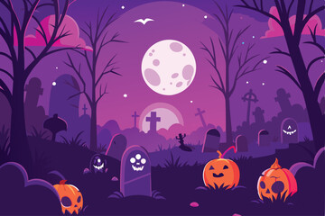 Spooky Halloween Graveyard Scene with Full Moon