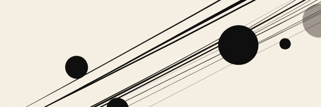Black diagonal lines cross a light background, intersecting with circles of various sizes, creating a striking minimalist design. Generative AI