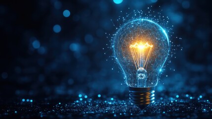 Digital illustration of a light bulb with luminous dots and lines on a blurred background