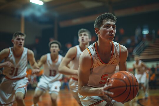 Focused basketball player preparing to take a critical free throw shot - Powered by Adobe