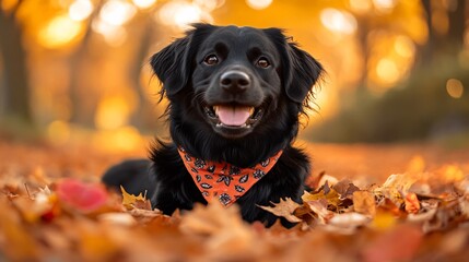 Autumn Portrait of a black dog 