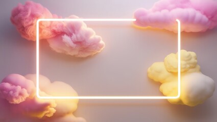 Obraz premium A luminous frame among clouds of pastel shades. Space for text.