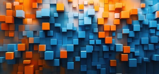 Abstract blue and orange color blocks, gradient pixel art background