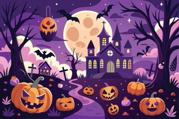 Fototapeta premium Spooky Halloween Night Haunted Church Scene