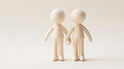 Two Figurines Holding Hands on Plain Background