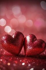 Obraz premium Shiny red hearts on a sparkling background during a festive celebration of love